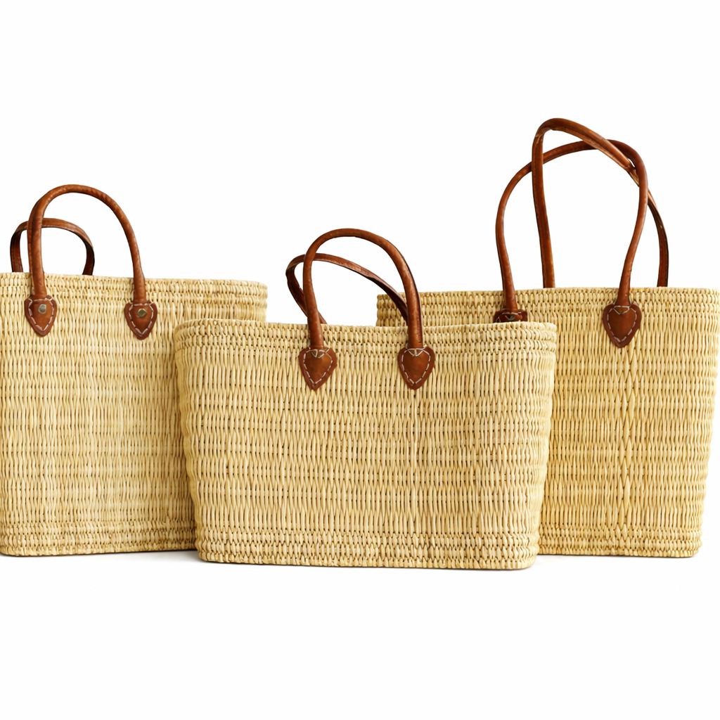 Handwoven Straw Tote Bag with Leather Handles