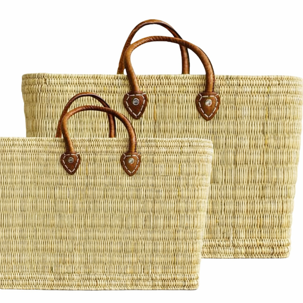Handwoven Straw Tote Bag with Leather Handles