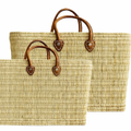 Handwoven Straw Tote Bag with Leather Handles