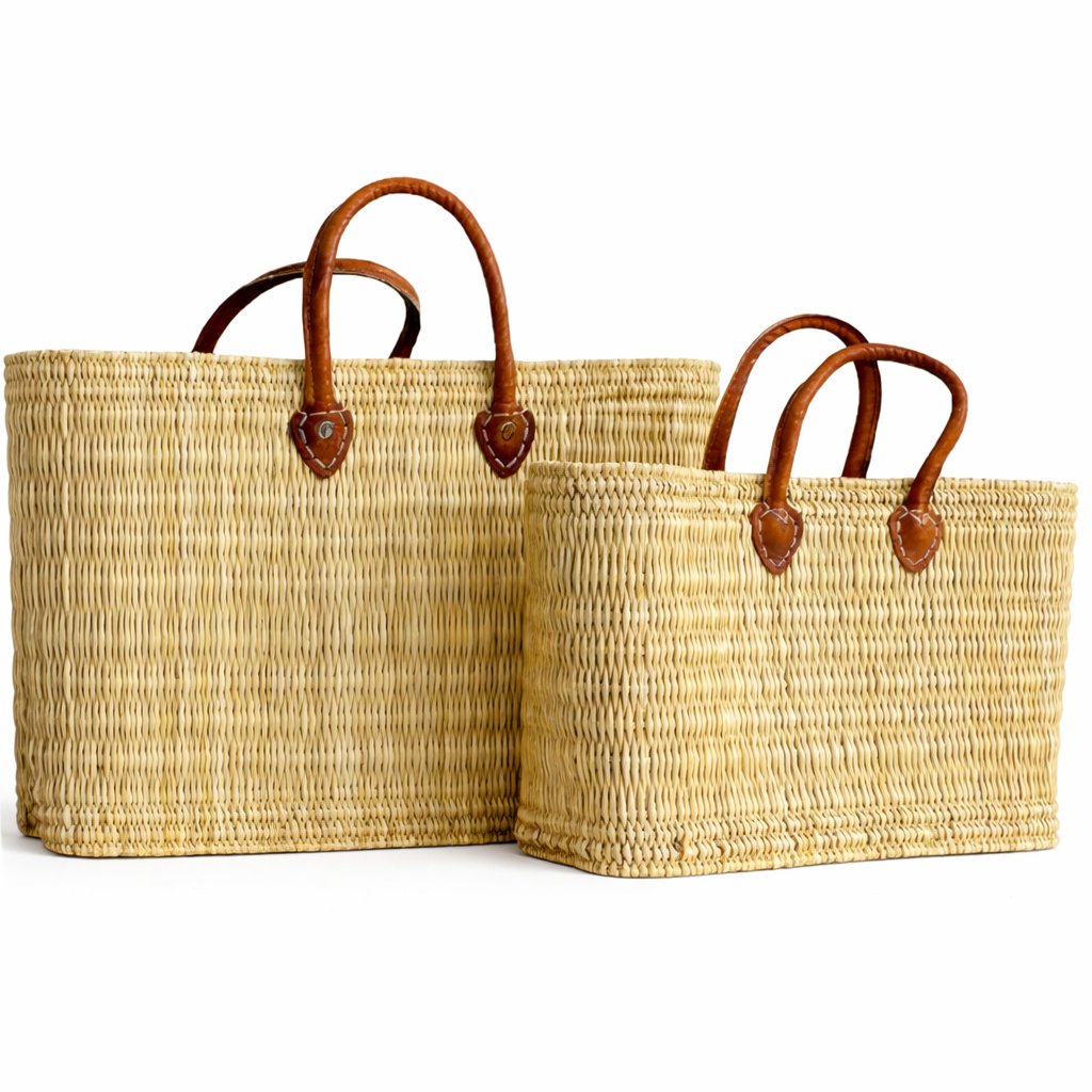 Handwoven Straw Tote Bag with Leather Handles