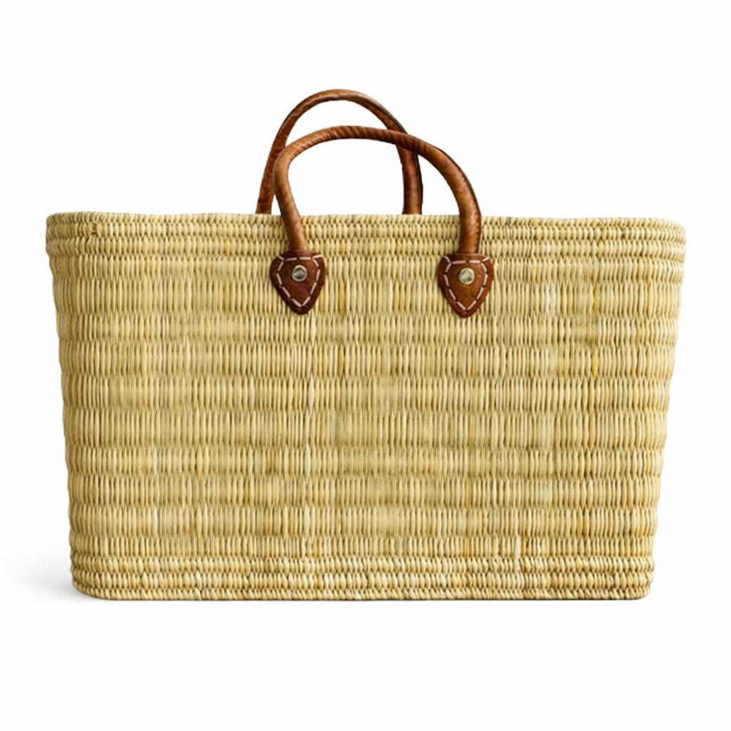 Handwoven Straw Tote Bag with Leather Handles