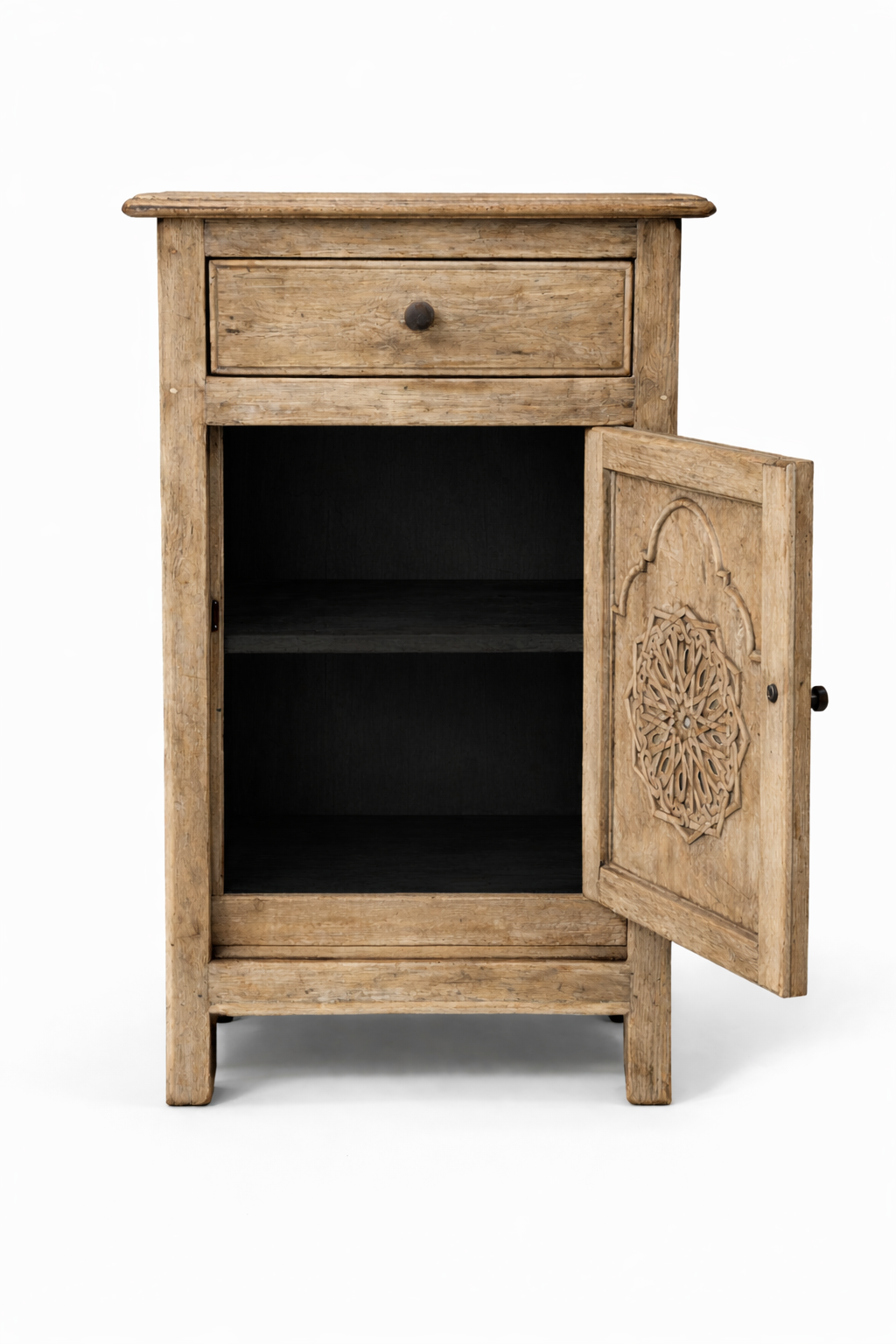 Rustic Solid Wood Bedside Cabinet with Drawer