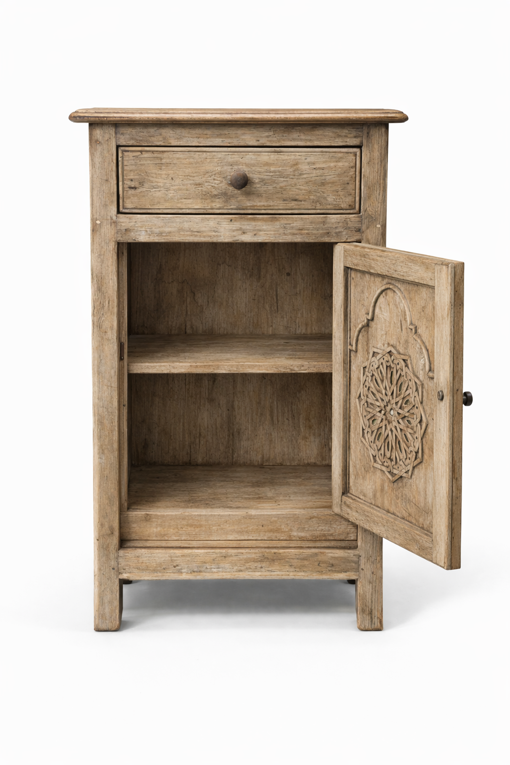 Rustic Solid Wood Bedside Cabinet with Drawer