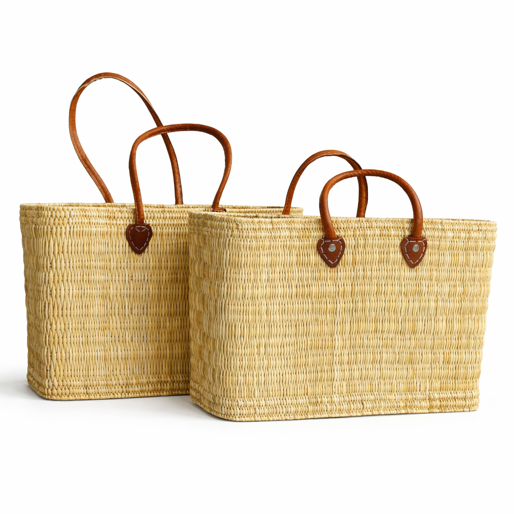 Handwoven Straw Tote Bag with Leather Handles