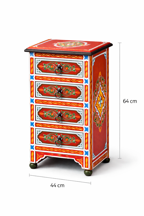 Marrakech crimson Hand-Painted bedside chest