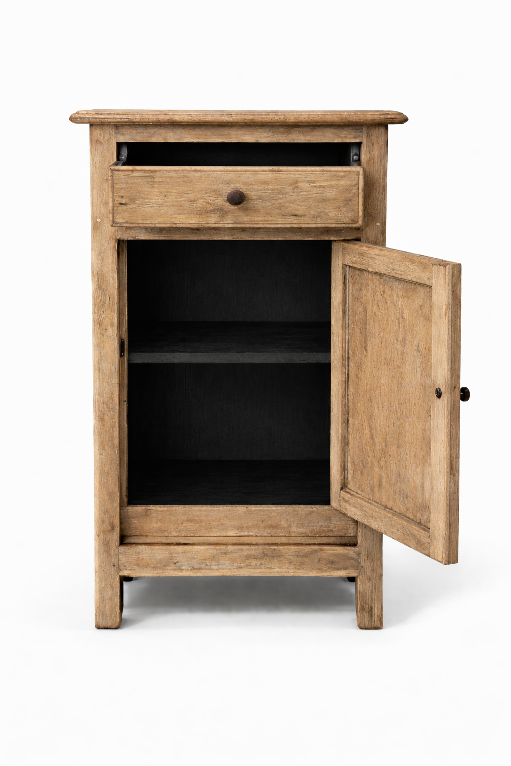 Rustic Solid Wood Bedside Cabinet with Drawer