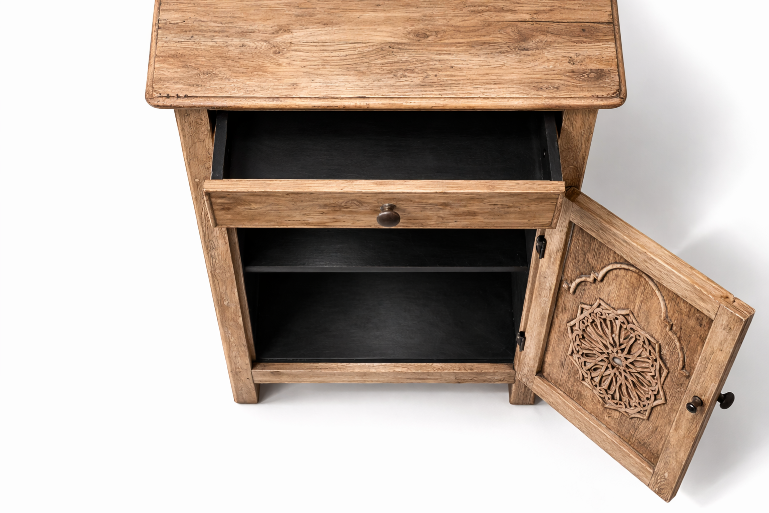 Rustic Solid Wood Bedside Cabinet with Drawer