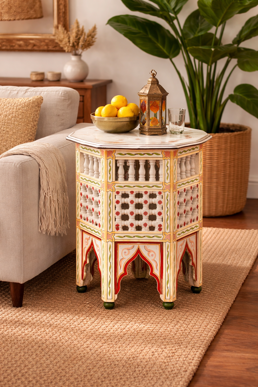 Hand-Painted Moroccan Style Lattice Accent Table