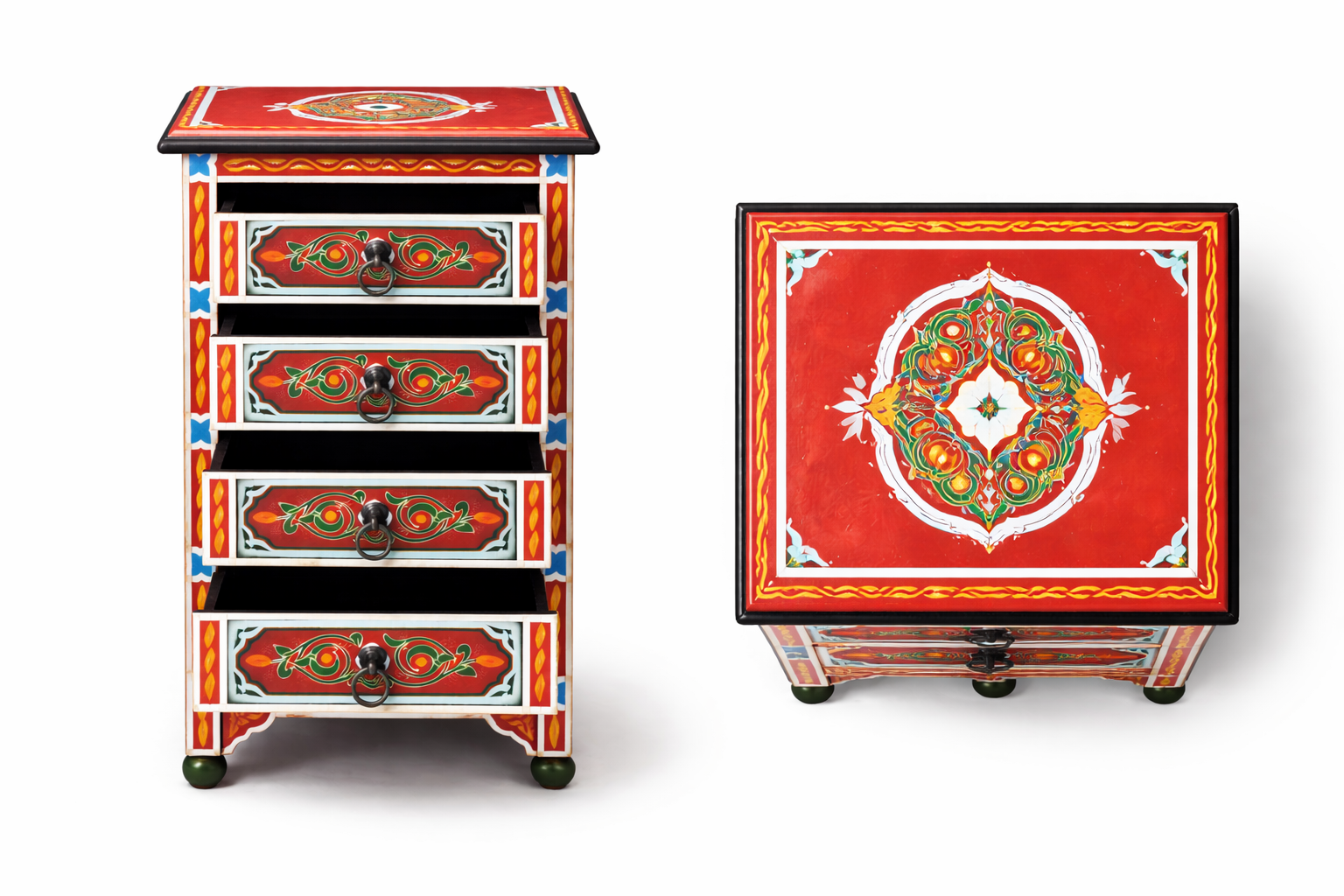 Marrakech crimson Hand-Painted bedside chest