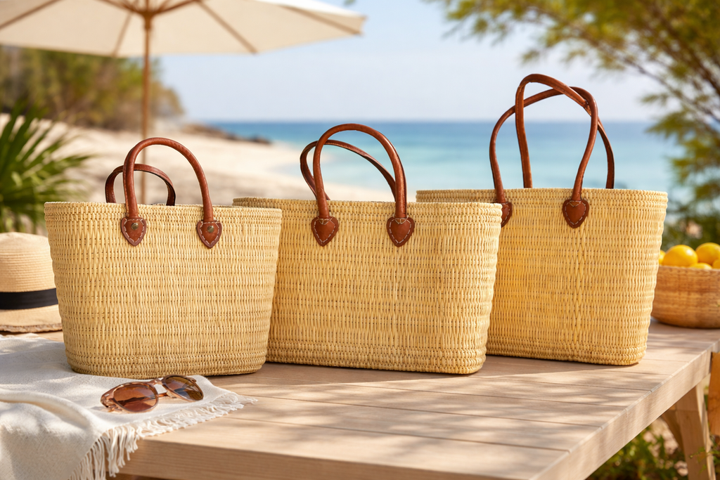 Handwoven Straw Tote Bag with Leather Handles