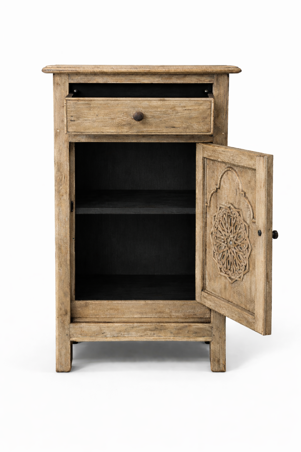 Rustic Solid Wood Bedside Cabinet with Drawer